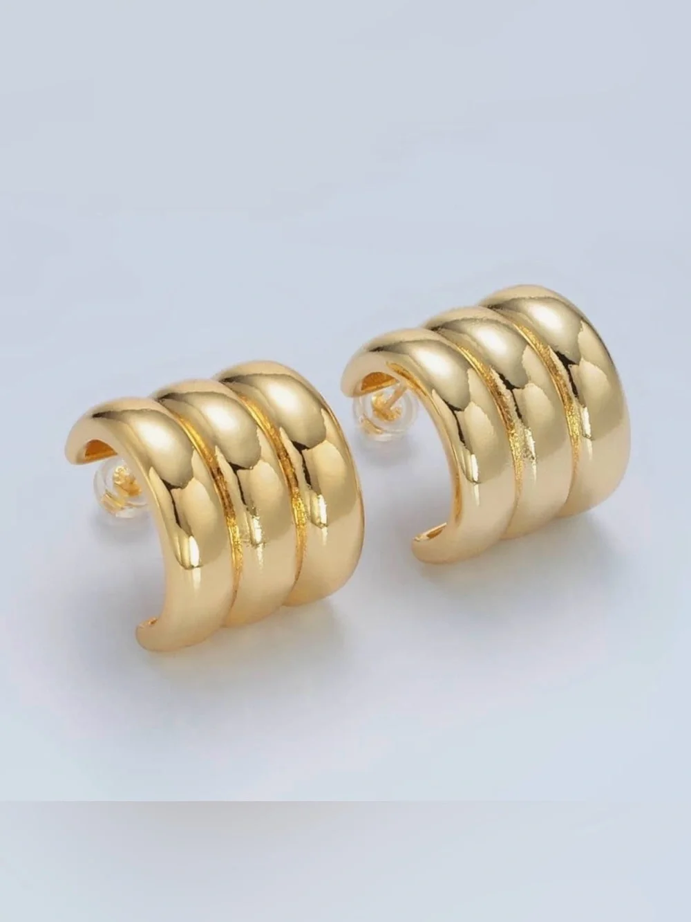 Gold Triple named C Shaped Hoop Earrings ( 4465)